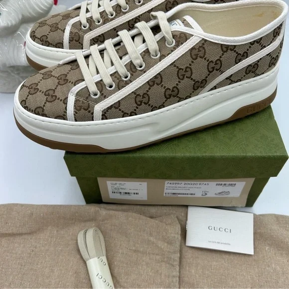 Gucci Brown, Gigi monogram canvas platform sneakers size 10.5 made in Italy - Picture 10 of 10
